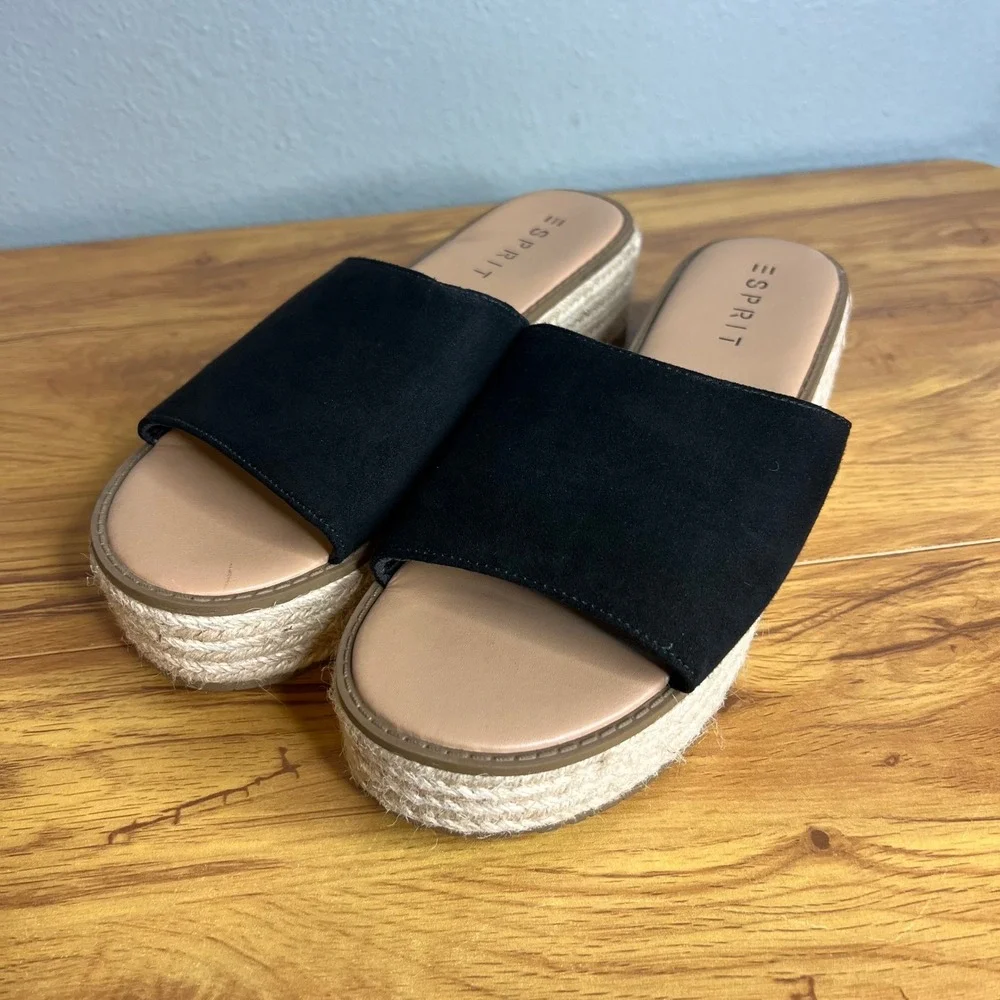Esprit Sandals Womens 9.5 Black Nadina Platform Espadrille Slide Boho Casual NEW